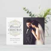 ヴィンテージ白金ゴールド結婚したクリスマス結婚の写真 シーズンカード (スタンド正面)