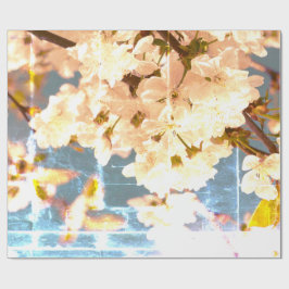 ヴィンテージ白青春花 ラッピングペーパー