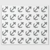 ヴィンテージ白黒いかりとロープ ラッピングペーパー (フラット)