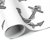 ヴィンテージ白黒いかりとロープ ラッピングペーパー (ロールコーナー)