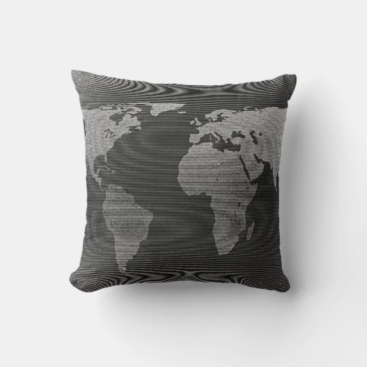 ヴィンテージ白黒の世界地図 クッション (正面)