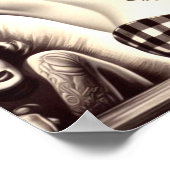 ヴィンテージ白黒の入れ墨のピンアップスケッチ ポスター (角)