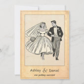 ヴィンテージ白黒の新郎新婦漫画結婚 招待状 (正面)