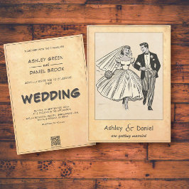 ヴィンテージ白黒の新郎新婦漫画結婚 招待状