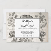 ヴィンテージ白黒の植物花フローラ 招待状 (正面)