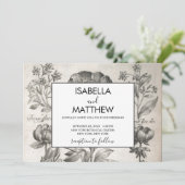 ヴィンテージ白黒の植物花フローラ 招待状 (スタンド正面)