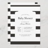 ヴィンテージ白黒の水平ストライプシャワー 招待状 (正面/裏面)