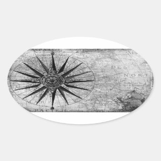 ヴィンテージ白黒の海図デカールDIY & craft 楕円形シール