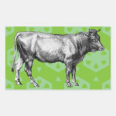 ヴィンテージ白黒の牛のイラストレーションシール 長方形シール (正面)