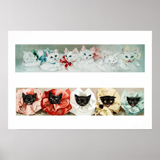 ヴィンテージ白黒の猫 – ジャヌスのリトグラフ ポスター (正面)