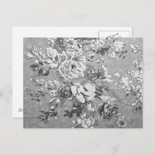 ヴィンテージ白黒の生花模様 ポストカード (正面/裏面)
