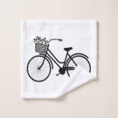 ヴィンテージ白黒の自転車模様 バスタオルセット (ウォッシュタオル)