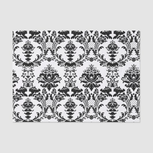 ヴィンテージ白黒の装飾ダマスクパターン 薄葉紙 (正面)