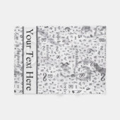 ヴィンテージ白黒の音楽ノートパターン フリースブランケット (正面(横))