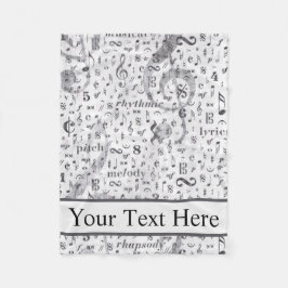 ヴィンテージ白黒の音楽ノートパターン フリースブランケット