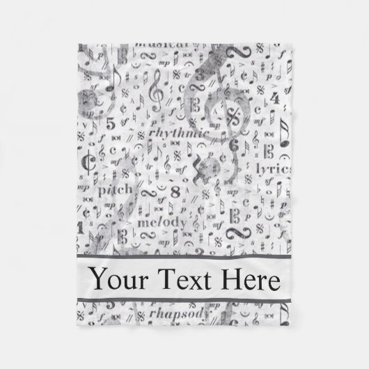 ヴィンテージ白黒の音楽ノートパターン フリースブランケット (正面)