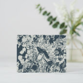 ヴィンテージ白黒の鳥のフローラとスクリプトプリント ポストカード (スタンド正面)