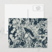 ヴィンテージ白黒の鳥のフローラとスクリプトプリント ポストカード (正面/裏面)