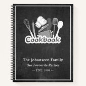 ヴィンテージ白黒の黒板ファミリー料理本 ノートブック (正面)