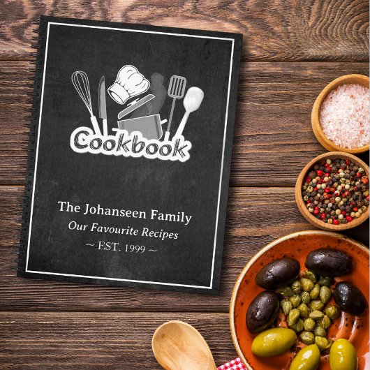 ヴィンテージ白黒の黒板ファミリー料理本 ノートブック