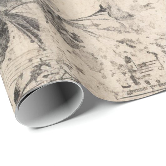 ヴィンテージ白黒みすぼらしいシック ラッピングペーパー (ロールコーナー)