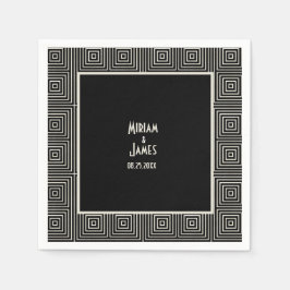 ヴィンテージ白黒アールデコインスパイア結婚の スタンダードカクテルナプキン