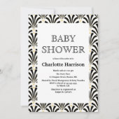 ヴィンテージ白黒アールデコファンのベビーシャワー 招待状 (正面)