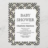 ヴィンテージ白黒アールデコファンのベビーシャワー 招待状 (正面/裏面)