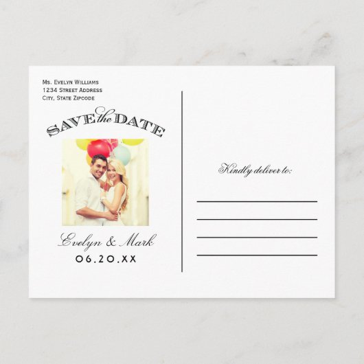 ヴィンテージ白黒アールデコ写真の保存日付 案内ポストカード (裏面)