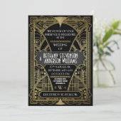 ヴィンテージ白黒アールデコ結婚式招待状 招待状 (スタンド正面)