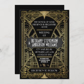 ヴィンテージ白黒アールデコ結婚式招待状 招待状 (正面/裏面)