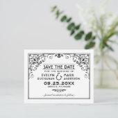 ヴィンテージ白黒アールデコ結婚 セーブザデート (スタンド正面)