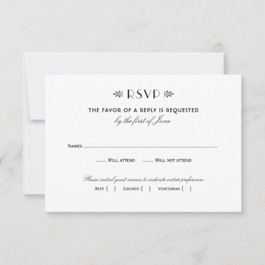 ヴィンテージ白黒アールデコ結婚 出欠カード (正面)