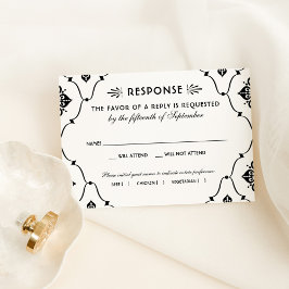 ヴィンテージ白黒アールデコ結婚 出欠カード