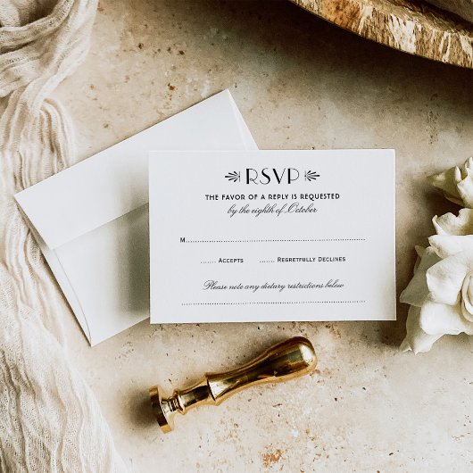 ヴィンテージ白黒アールデコ結婚 出欠カード