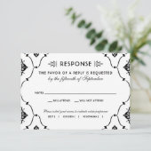 ヴィンテージ白黒アールデコ結婚 出欠カード (スタンド正面)