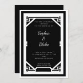 ヴィンテージ白黒アールデコ結婚 招待状 (正面/裏面)