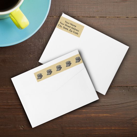 ヴィンテージ白黒イラストレーションタイプライターオンタン ラップアラウンドラベル