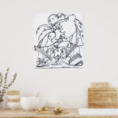 ヴィンテージ白黒イラストレーション60sポスター ポスター (キッチン)