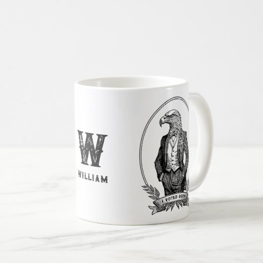 ヴィンテージ白黒イーグルイラストレーションI投票マグ コーヒーマグカップ (正面右)