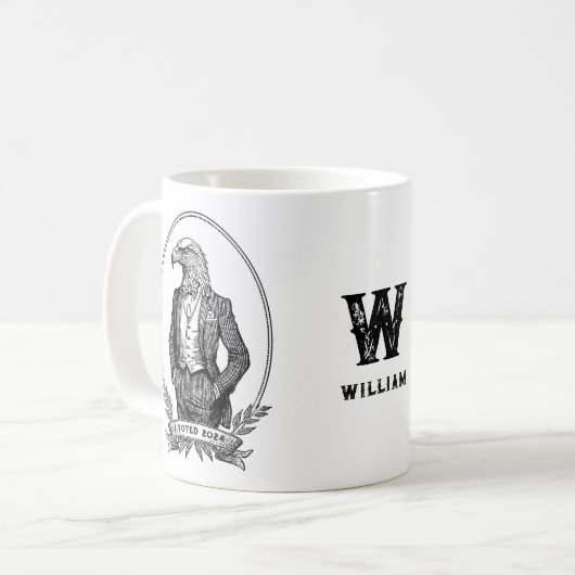 ヴィンテージ白黒イーグルイラストレーションI投票マグ コーヒーマグカップ (正面左)