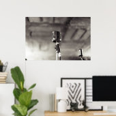 ヴィンテージ白黒オーディオマイク ポスター (ホームオフィス)