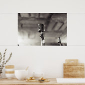 ヴィンテージ白黒オーディオマイク ポスター (キッチン)