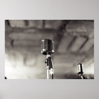 ヴィンテージ白黒オーディオマイク ポスター
