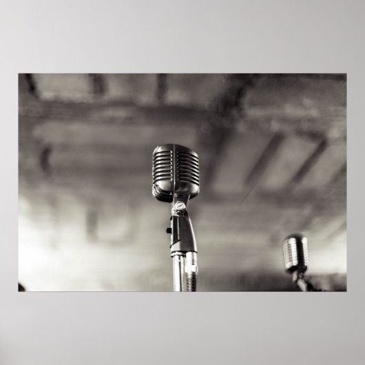 ヴィンテージ白黒オーディオマイク ポスター (正面)
