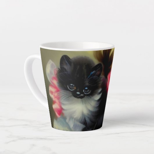 ヴィンテージ白黒キットン絵画ズ カフェラテマグ (左アングル)