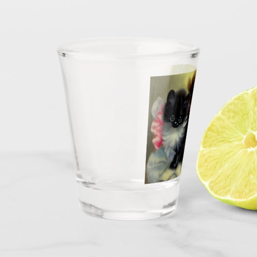 ヴィンテージ白黒キットン絵画ズ ショットグラス (左)