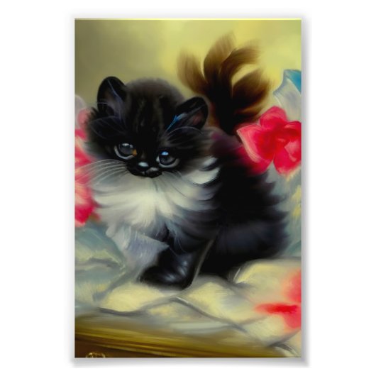 ヴィンテージ白黒キットン絵画ズ フォトプリント            (正面)