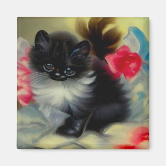 ヴィンテージ白黒キットン絵画ズ マグネット (正面)