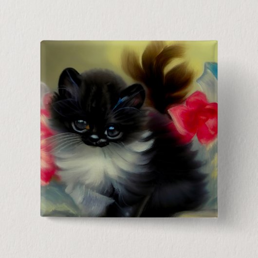 ヴィンテージ白黒キットン絵画ズ 缶バッジ (正面)